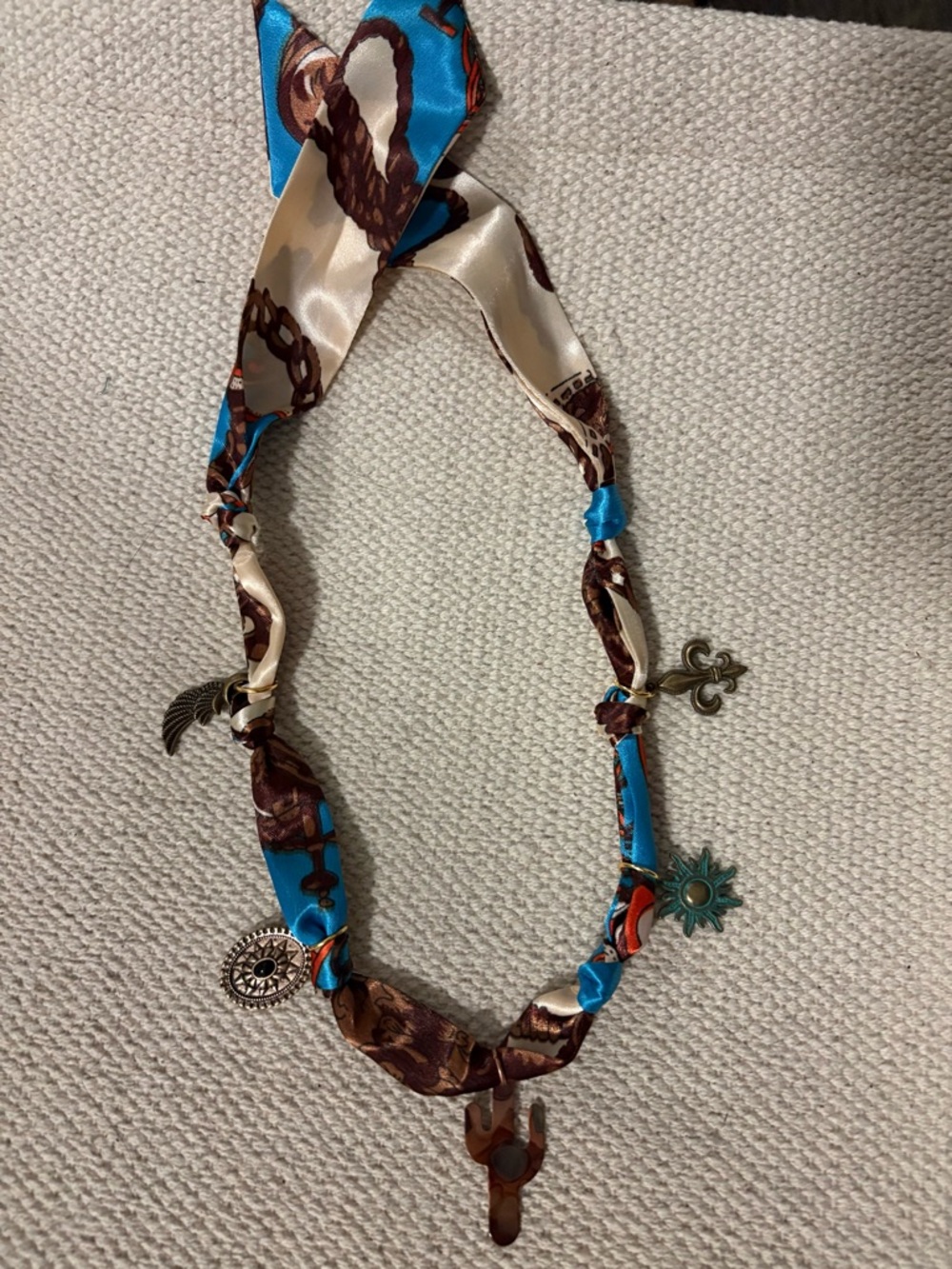 Cactus Cutie- Handmade Boho Silk twilly scarf charm necklace - Picture 4 of 8